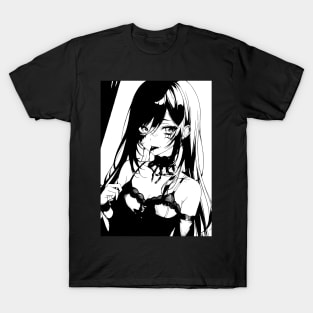 Black & White Long Haired Anime Girl T-Shirt